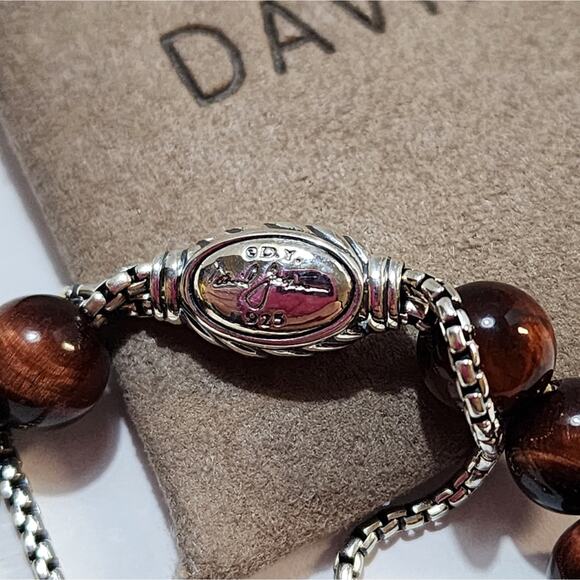 David Yurman‎ Sterling Silver Red Tiger's Eye Spiritual Bead Bracelet Adjustable - Picture 8 of 10